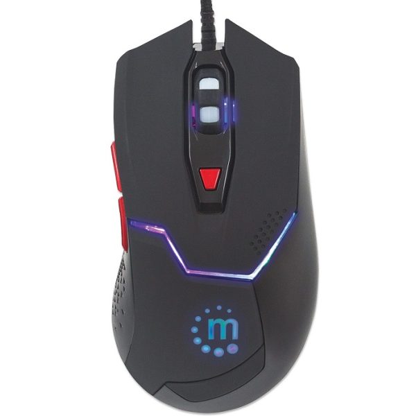 MOUSE OPTICO GAMING USB 6 BOTONES NEGRO C/LUZ Apuntadores Manhattan